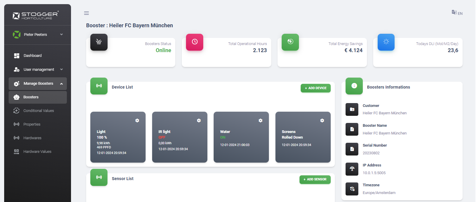 Mobile turf grass dashboard